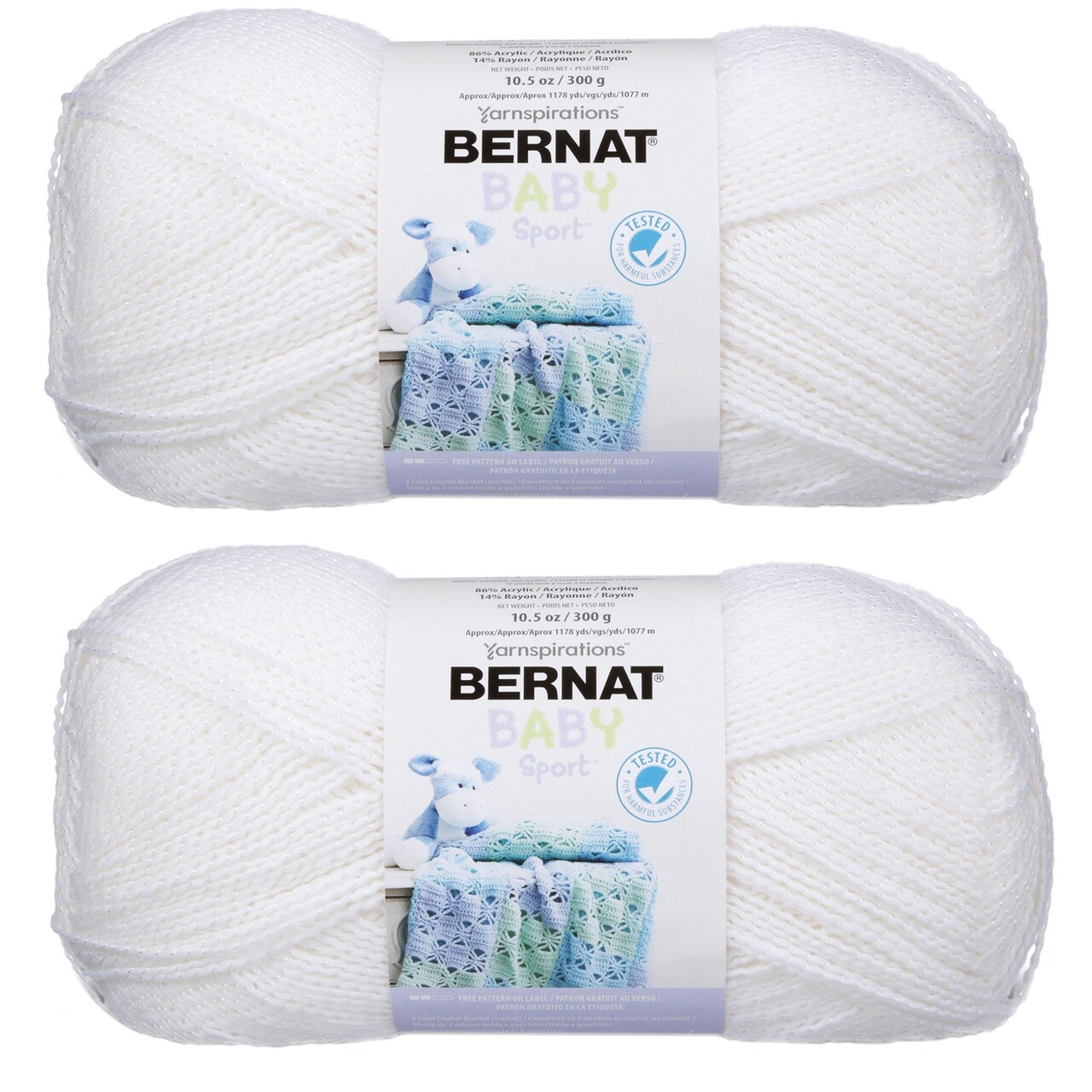 Multipack of 2 - Bernat Baby Sport Big Ball Yarn - Sparkle-White Sparkle